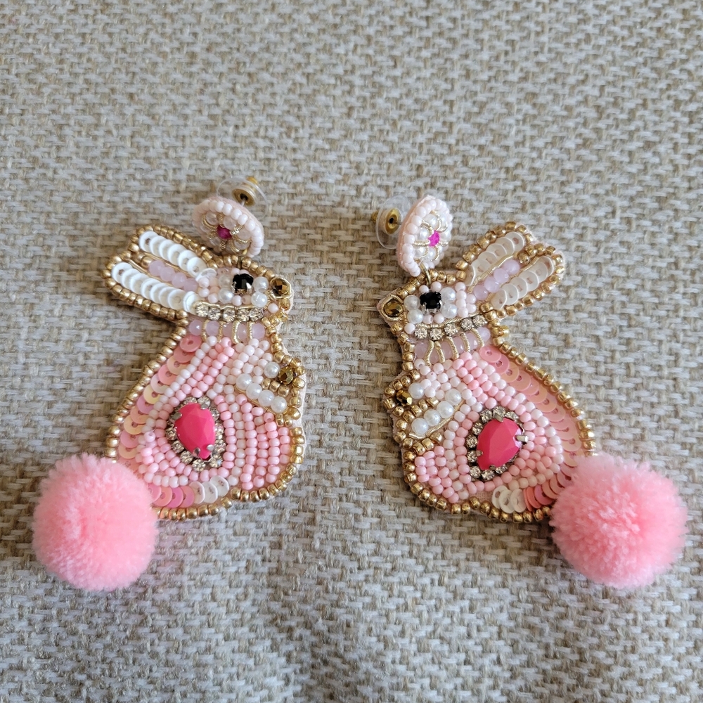 Easter bunny seed beaded earrings